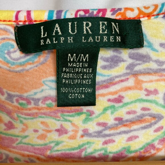 Lauren Ralph Lauren Orange Paisley sleeveless top keyhole front size M EUC - Picture 2 of 8